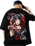 Anime Graphic T-Shirts Collection, Oversized Black Cotton, Japanese Manga Print, Short Sleeve