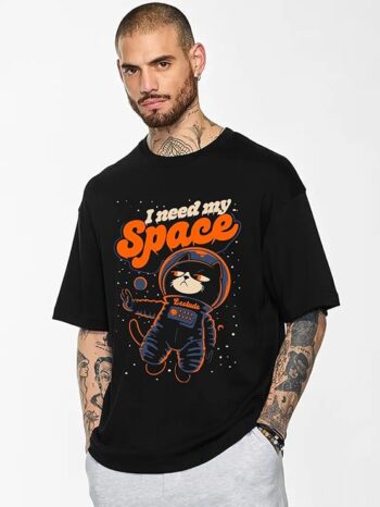 Impryo Half Sleeve Oversized Cottonblend Round Neck Drop Shoulder Printed Men's T-Shirt (Color Black)