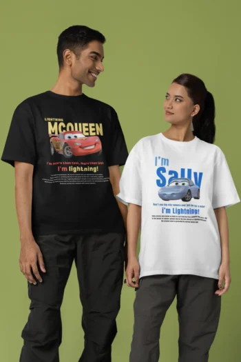 Mcqueen Sally Black & White Unisex Couple Oversized T-shirts